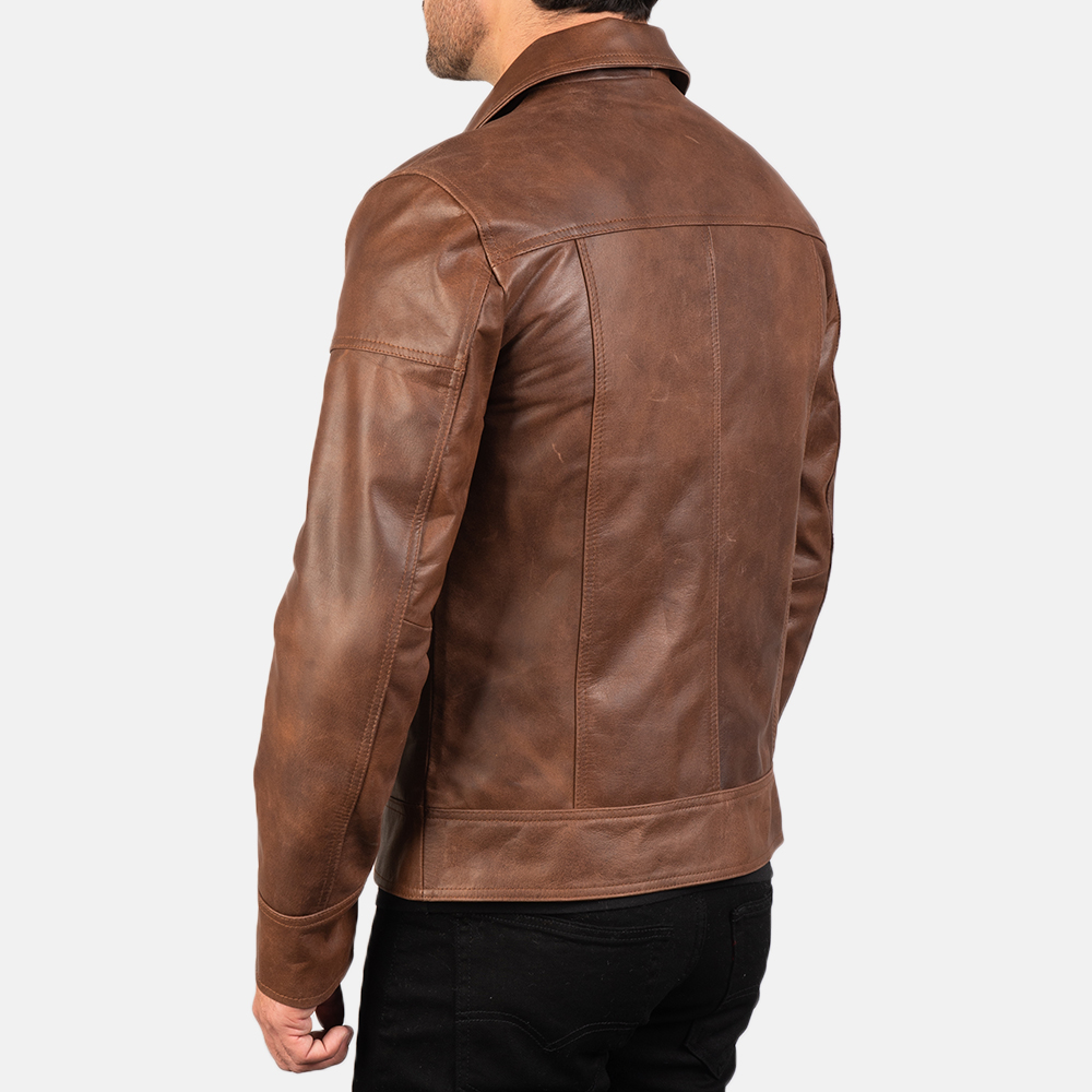 Lavendard Brown Leather Biker Jacket